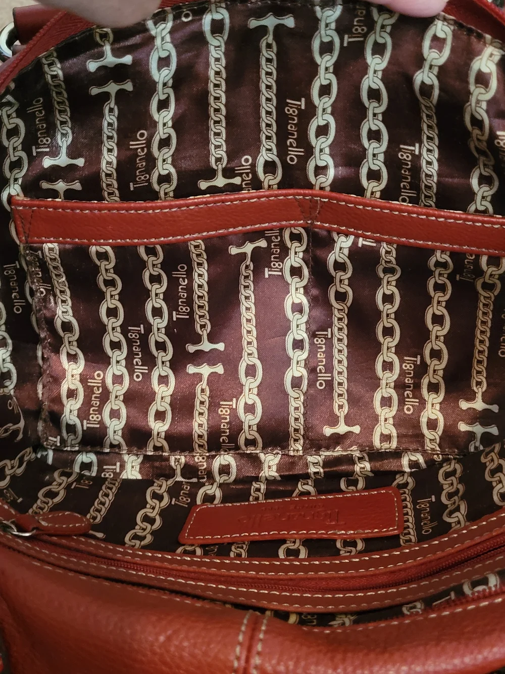 Tignanello Brick Red Leather Satchel with Detachable Strap